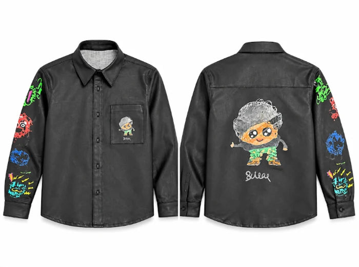 Waxed Denim Shirt, front and back, featuring original Silas artwork